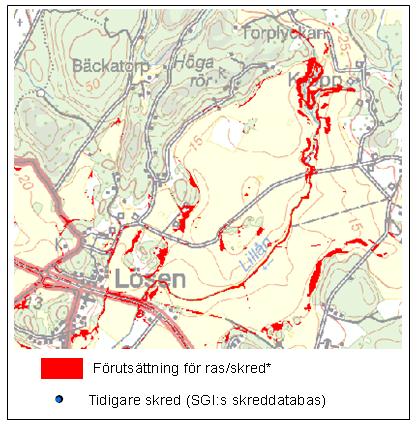 Förutsättning för skred Köpings kommun, 2011 För att hitta områden med förutsättning för