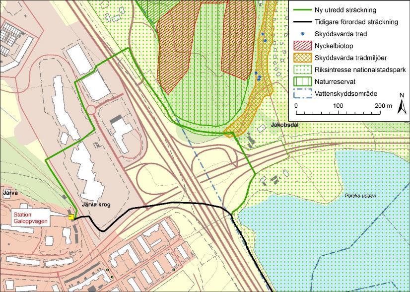 Grönstruktur och områdesskydd Öster om E4:an ligger Kungliga nationalstadsparken. Ny ledningssträckning gränsar till nationalstadsparken, se Figur 2.
