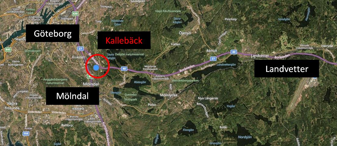 MARKNADSOMRÅDE Fastigheten är belägen i stadsdelen Kallebäck i nära anslutning till väg 40 mot Landvetter och Borås, ca 5 km från centrala Göteborg.