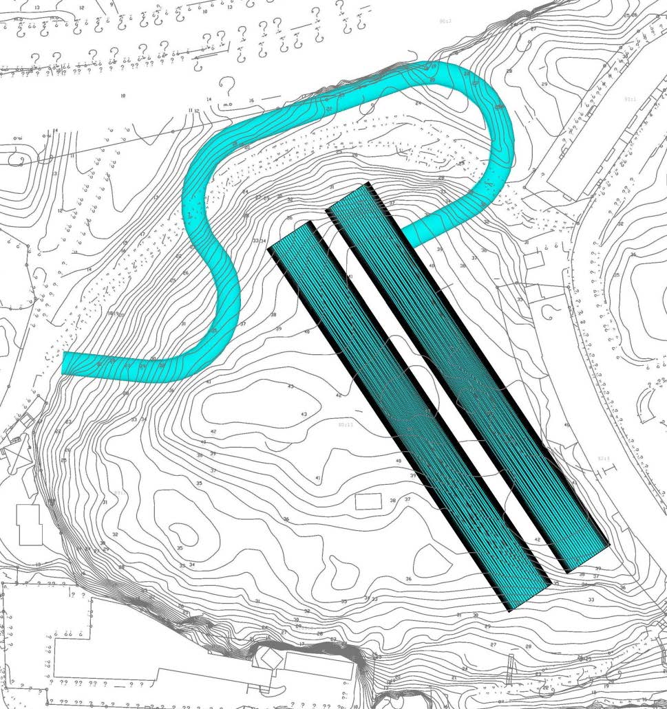 Rampen blir då ca 300 m lång för att nå ned till lägsta grundläggningsnivån av garaget. Påslag föreslås vid bergslänten öst om Svindersviksvägen.