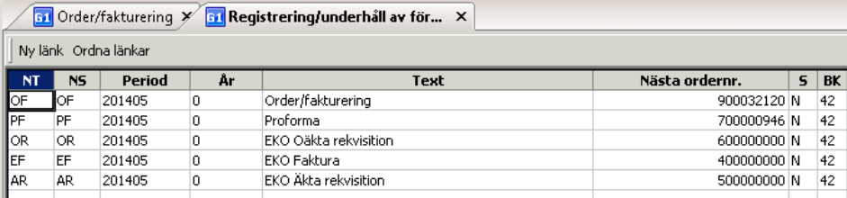 Välj ordernummerserie order/fakturering 9000* Inställning av fönsteralternativ (Behöver bara göras vid första registreringen).