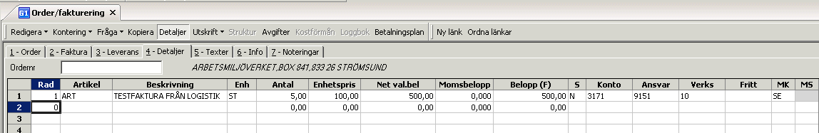 Gör ändring och kom ihåg att spara ändringen om ni vill att det är den som ska gälla framöver. Registrering I flik 4 ska det man sålt registreras. Man måste alltid ange en artikel.