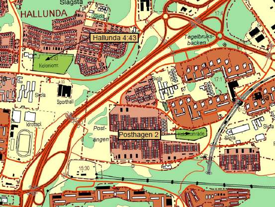 Karta 9, koloniområden. För fastigheten gäller en detaljplan som antogs 1971, enligt detaljplanen får fastigheten endast användas för allmänt ändamål.