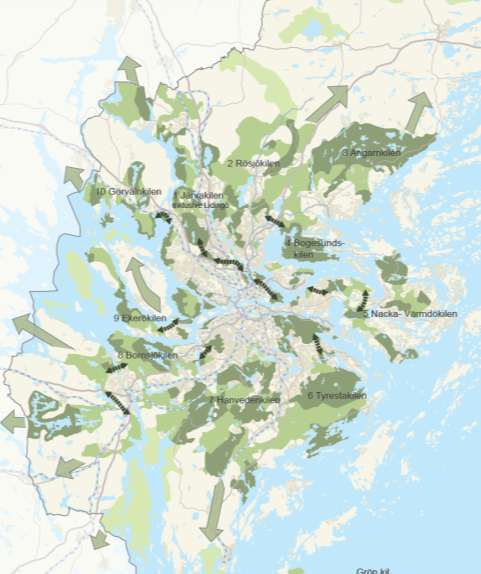 Regional grönstruktur och tio gröna kilar Stort, sammanhängande område Tätortsnära Mellankommunalt