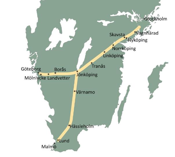 En ny generation järnväg 2040 är de nybyggda banorna öppnade och trafiken fullt etablerad 2030 öppnar Stockholm-Göteborg 2035 öppnar Jönköping-Malmö Höghastighetssystemet är utformat för trafikering