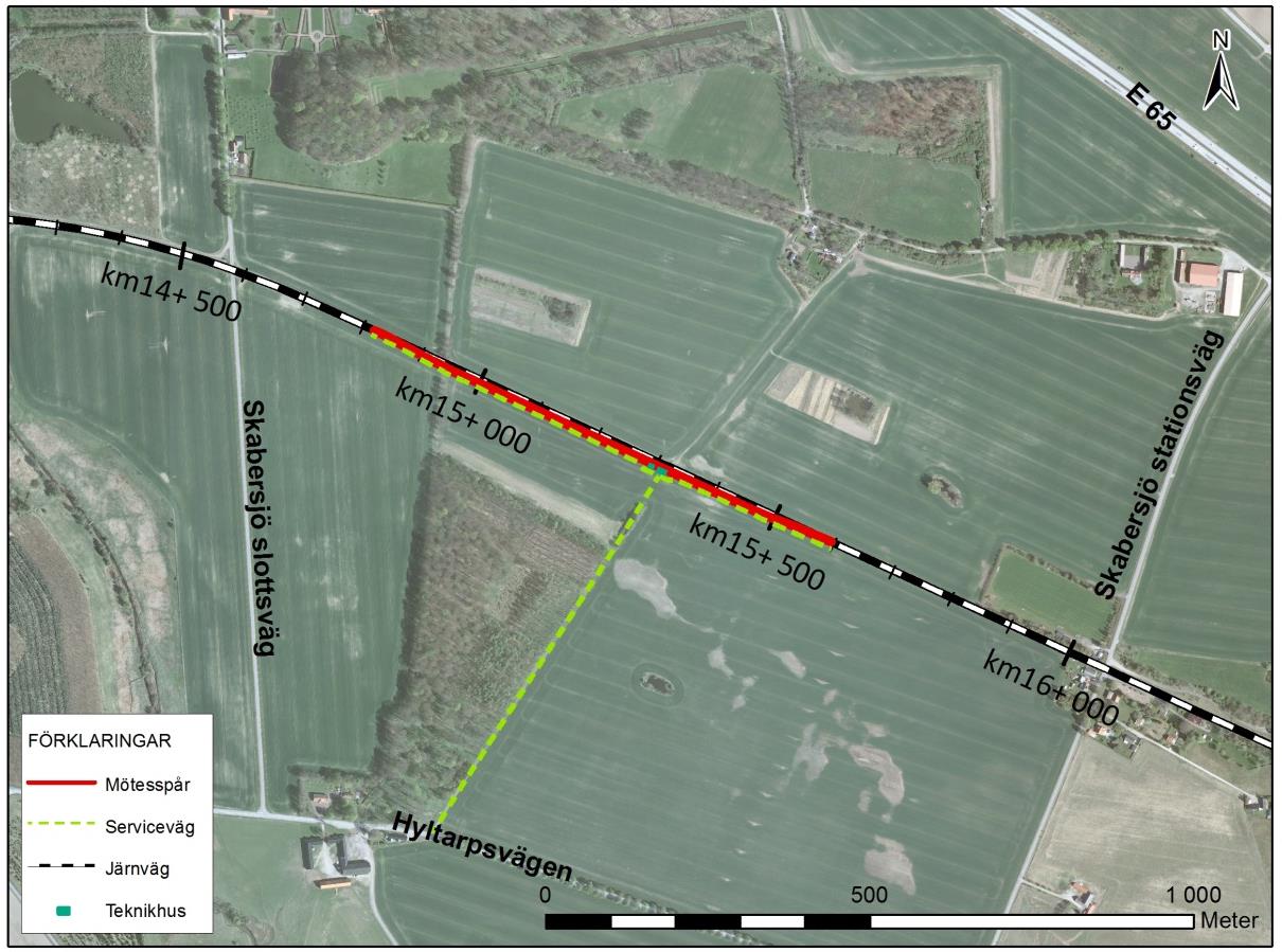 Järnvägsplanen tar cirka 0,8 ha jordbruksmark i anspråk för det nya mötesspåret och servicevägen, varav knappt 0,3 ha tas i anspråk med servitutsrätt.