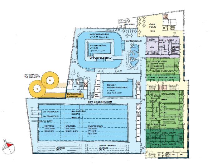 Förslag 2: PP arkitekters skissförslag PP arkitekter har presenterat följande skissförslag för bassängplan inom ramen för uppdraget Framtidens bad Uddevalla Bild 3.