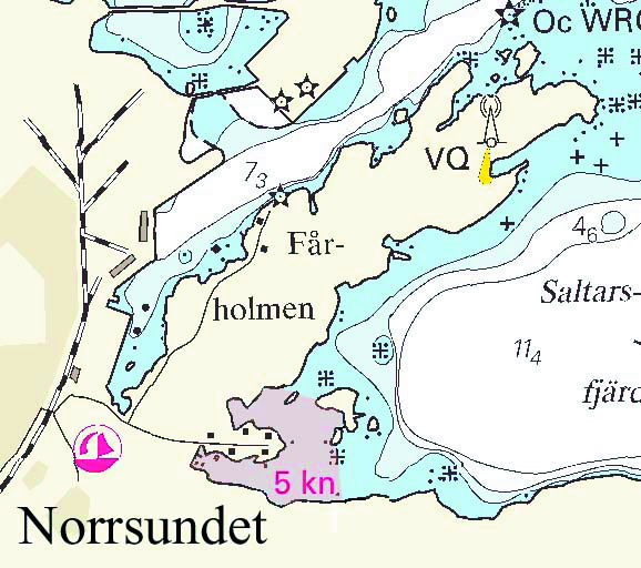5 Nr 33 Sjökort: 533 1303 Sverige. Bottenhavet. Norrsundet. Saltharsfjärden. V om ön Storharen. Fartbegränsning.