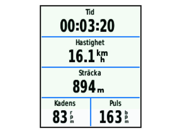 Träning Ta en cykeltur Innan du kan spela in hastighet och avstånd måste du lokalisera satellitsignaler (Söka satellitsignaler, sidan 2) eller para ihop enheten med en valfri ANT+ sensor. Obs!