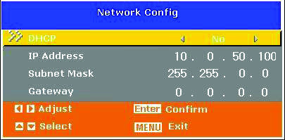 Network Control För nätverksstyrning kan du välja mellan RS232 och LAN.