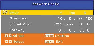 Network Control Den här funktionen gör det möjligt att fjärrstyra och hantera projektorn över ett lokalt nätverk. Observera: 1024x768 är rekommenderad upplösning. Förberedelser: 1.