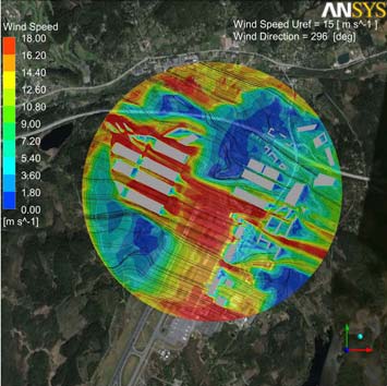9.2 Altn 2: Vindriktning 296 & vindstyrka 15m/s 9.2.1 Vindstyrka 15m/s, vindriktning 296, marknivå Fig 19. Flygplatsen Fig 20.