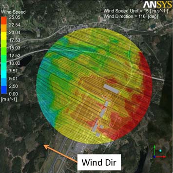 9.3.2 Vindstyrka 15 m/s, vindriktning 116, 10m over marken Fig 31. Flygplatsen Fig 32.