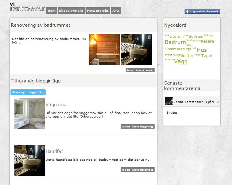 Bild 18. En projektsida med före och efter bild samt dess relaterade blogginlägg. 4.5 Blogginlägg Bild 19. Detaljvy för ett specifikt blogginlägg.