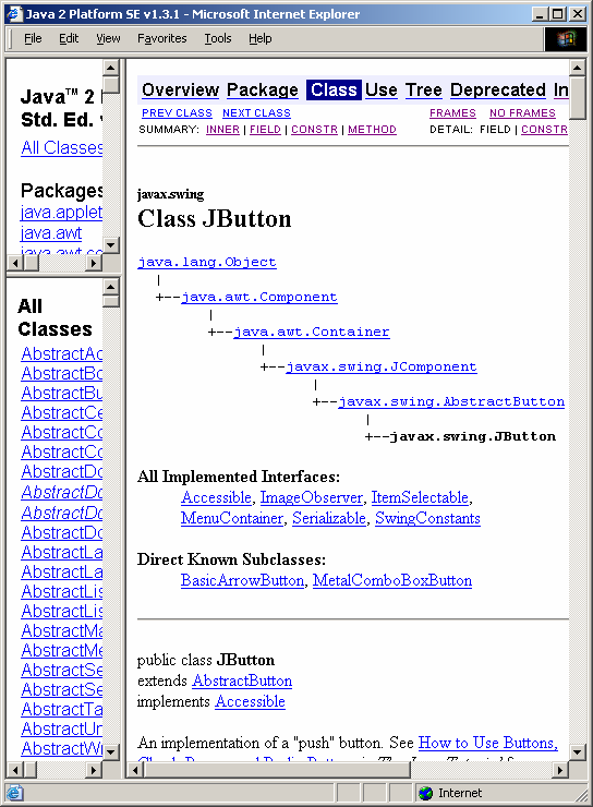 Ex: Användaraktiviteter, källobjekt och händelseklasser 8-25 Java s APIdokumentation 8-26 Exempel några användaraktiviteter på källobjekt och motsvarande händelseklasser: Användaraktivitet Källobjekt