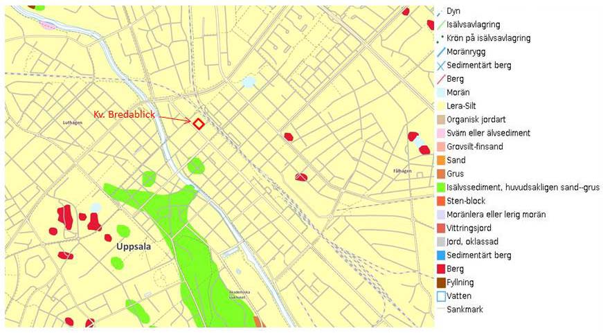 Grapnummer 13071 Uppdragsnummer Version 1 2.2 Geologi Enligt SGU:s jordartskarta (Figur 2) består de ytliga naturliga jordarterna i området av lera-silt.