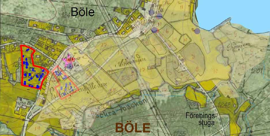 Historiska kartor medeltida bebyggelse? Husgrunderna som påträffades i hörnet Bölevägen/Klissvägen har belägg från en 1600-tals karta och bedöms som fornlämning.