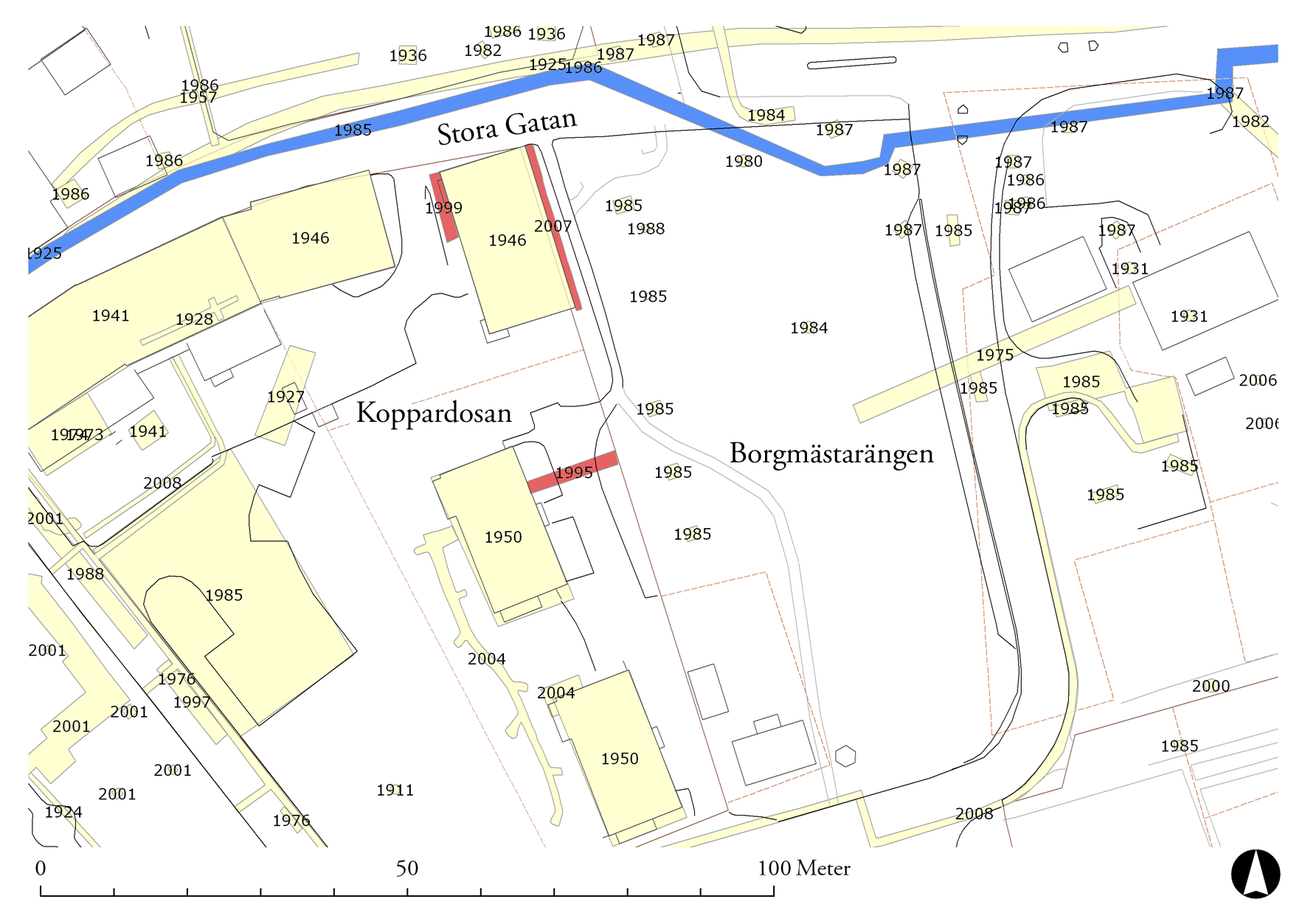 Inledning Denna rapport är en sammanställning och avrapportering av tre arkeologiska förundersökningar (figur 1) utförda i kvarteret Koppardosan 2 och 3 (1995, 1999 och 2007).