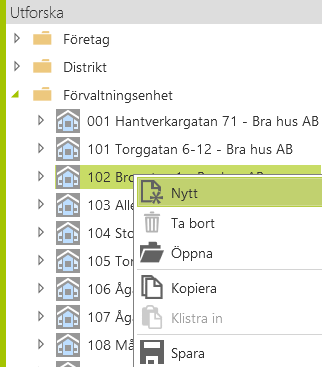 11 Nytt När man skall lägga till ett nytt objekt bläddrar man sig fram i utforskaren till det ställe där det skall vara placerat och väljer Nytt med höger musknapp.