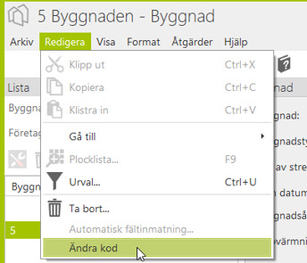 21 Ändra kod Det går att ändra koder för sparade objekt genom att gå till objektet och sedan välja Redigera, Ändra kod. Om koden ingår i formeln för HyresID ändras även detta.