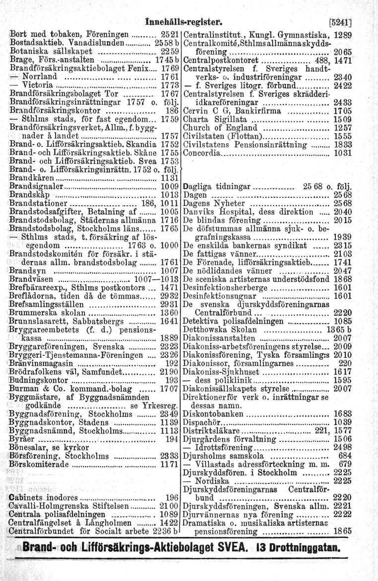 Jnnehälls-reglster, t524~j ibort med tobaken, Föreningen 2521 Centraliustitut., Kungl.