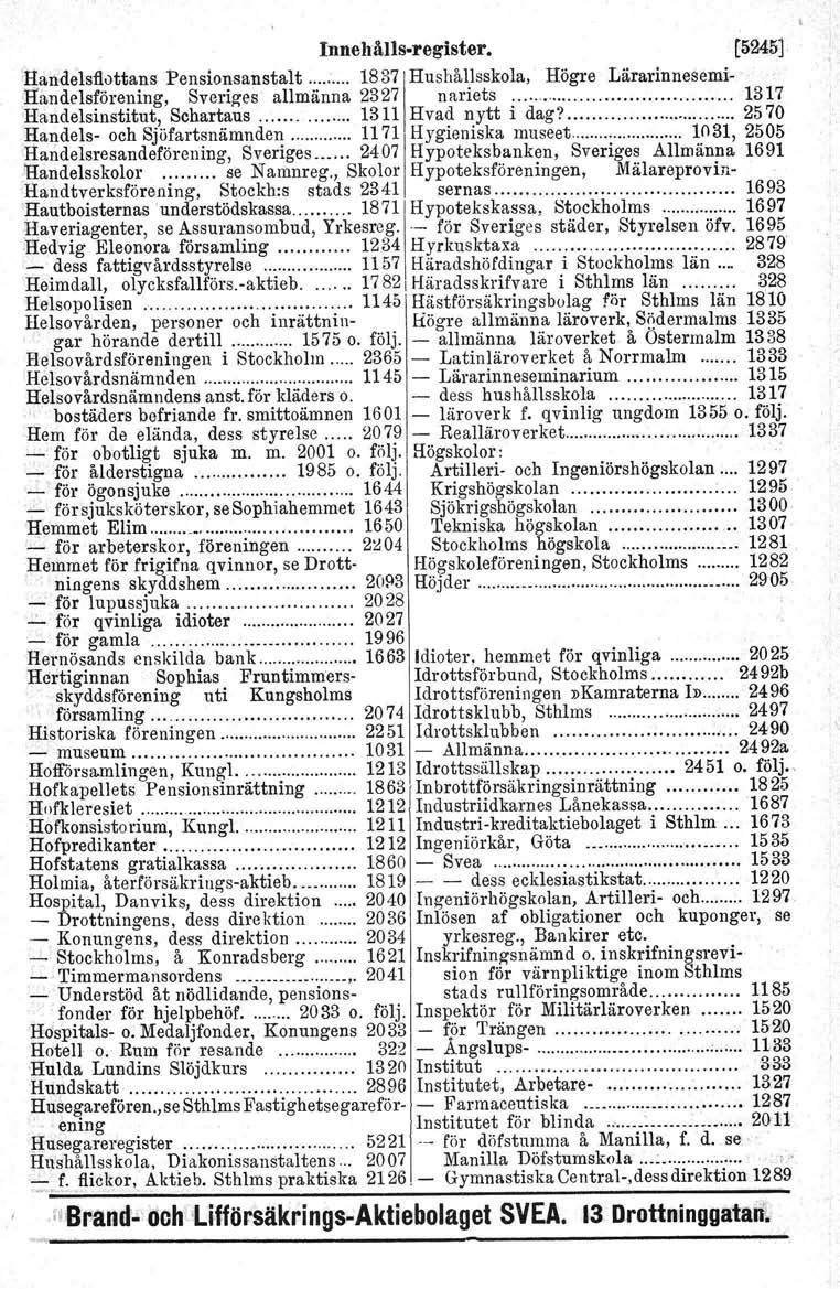 2007 Innehålls-register. [5245]. Handelsflottans Pensions anstalt 18371 Hushållsskola, Högre Lärarlnnesemi- Handelsföreuing, Sveriges allmänna 2327 nariets 1317 Handelsinstitu~,.