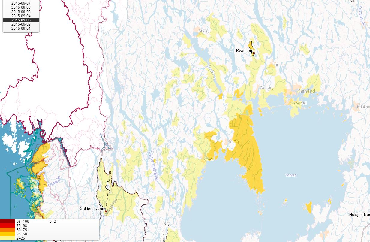 Hydrologiska varningstjänsten Sannolikhetsprognoser Sannolikhetsprognoser för varningslägen I det här