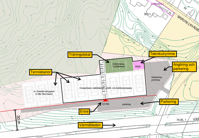 Figur 2. Planerad markanvändning inom fastigheten. Bildkälla: (Gwsk arkitekter, 2016), redigerad av Briab. 1.