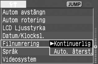 3 Filnumreringsmetoder Filnumret motsvarar bildnumret på en film. Det finns två filnumreringsmetoder: [Kontinuerlig] 