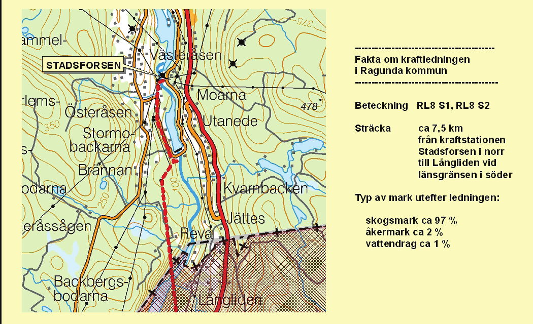 34 07 MILJÖKONSEKVENSER JÄMTLANDS LÄN 7.1 RAGUNDA KOMMUN Kraftledningen (RL8) sträcker sig från Stadsforsen i Ragunda kommun, Jämtlands län söderut till Untra i Tierps kommun, Uppsala län.