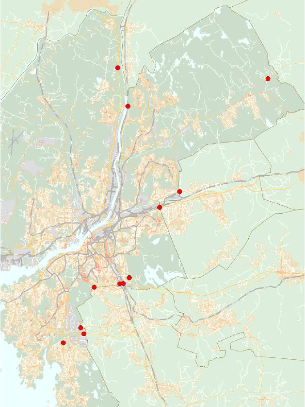 PM UNDERLAG TRAFIKSTRATEGI 2013-03-20 30 (67) Tabell 9-3 Modellresultat för år 2010 jämfört med räkningar vid kommungränsen Plats Trafikflöden (VVMD, personbilar och lastbilar) Räkningar jämfört med