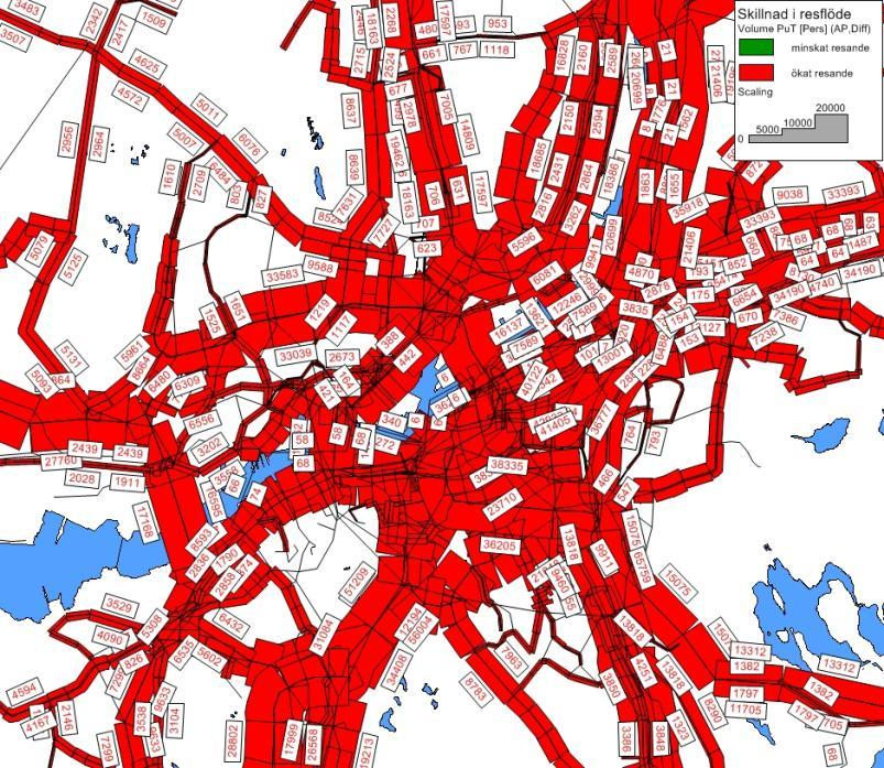 PM UNDERLAG TRAFIKSTRATEGI 2013-03-20 38 (67) Figur 9-12 Skillnad i antal kollektivtrafikresor, Klimat minus