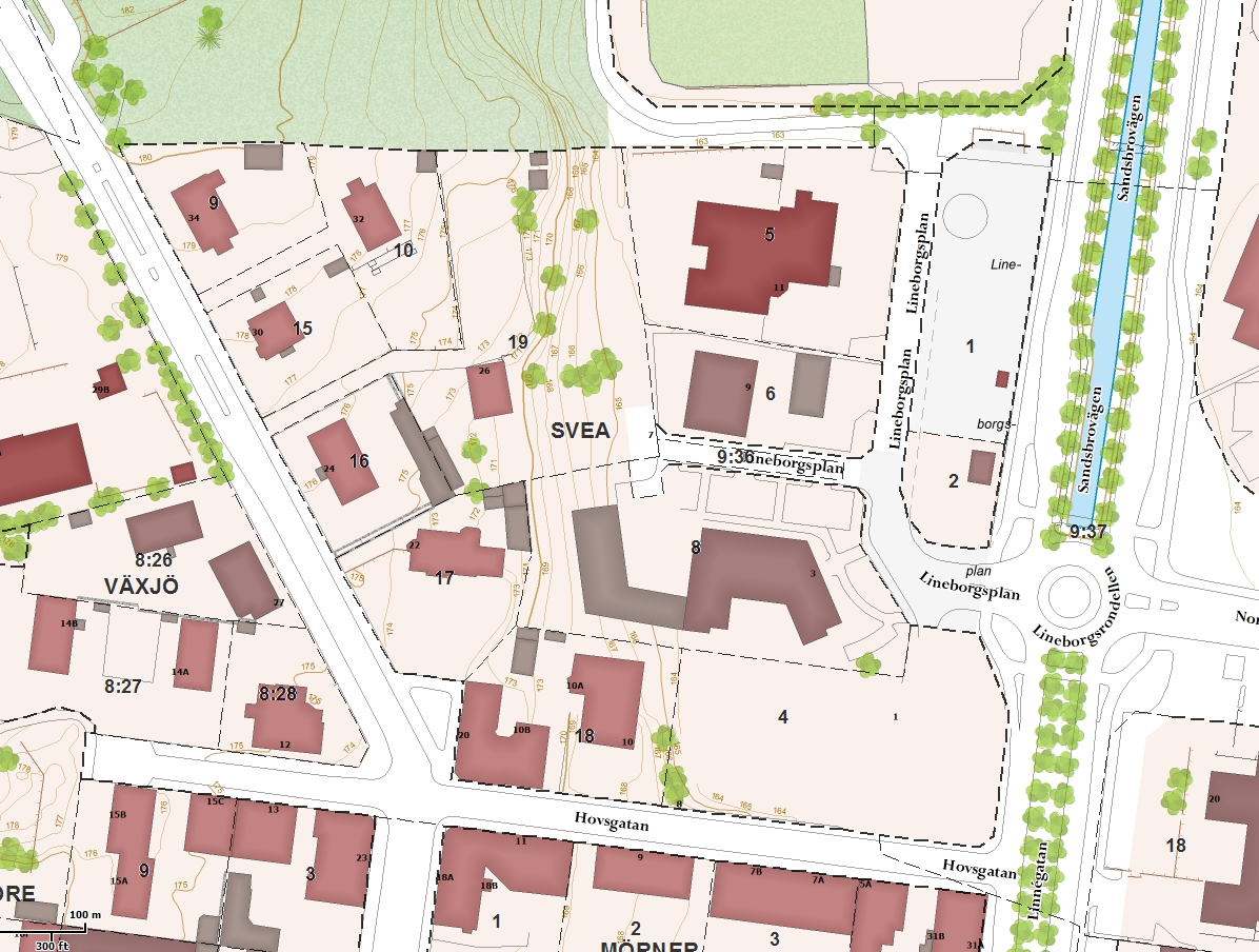 Fastighetsägare Svea 4, Svea 5, Svea 6, Svea 8, Svea 19, Göta 2 och Väjö 9:36 ägs och förvaltas av privata fastighetsägare, Göta 1, Väjö 9:3, Väjö 9:4 och Väjö 9:37 ägs och förvaltas av Väjö kommun.