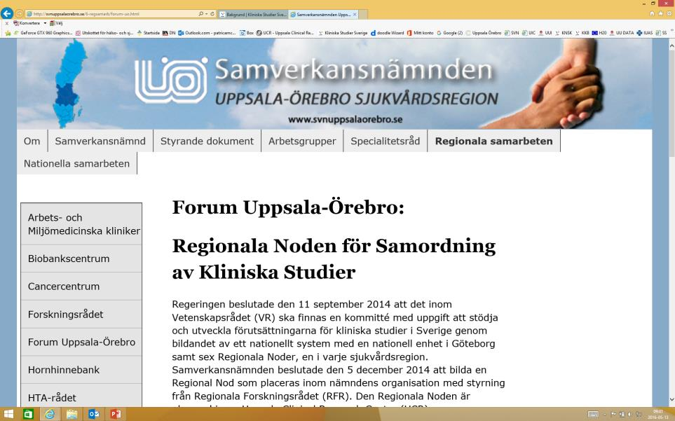 Forum Uppsala-Örebro Regionala Noden för Samordning av Kliniska Studier SVN beslutade 5 december 2014 att inom Regionala Forskningsrådet (RFR) bilda en enhet benämnd Regional Nod för Kliniska Studier