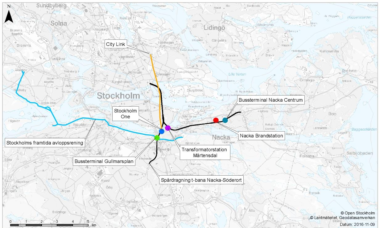 Planerade verksamheter Utöver de skyddsvärda objekt som identifierats ovan finns det ett antal större projekt inom närområdet som behöver beaktas med avseende på olycksrisker kopplat till