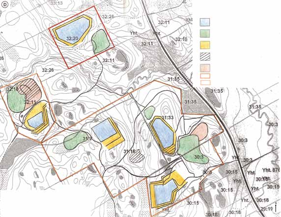 BILAGA 4/7 Gemensam landskapsutformning av brott Skala 1:5 000 Efter 10 år Vattenbassäng, vattennivån ca + 60 m ovanför havsytan.