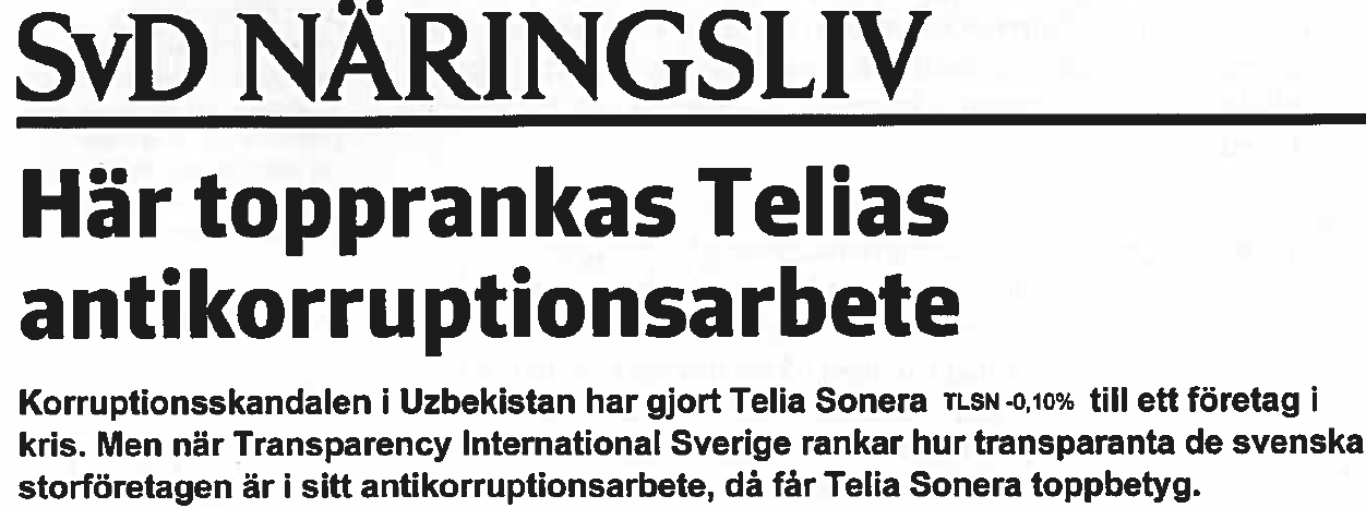 Var ska man börja? V I Det vi har tittat på är vad som står om antikorruptionsarbete på företagens hemsidor och i årsredovisningar, inte på hur arbetet sköts i praktiken.