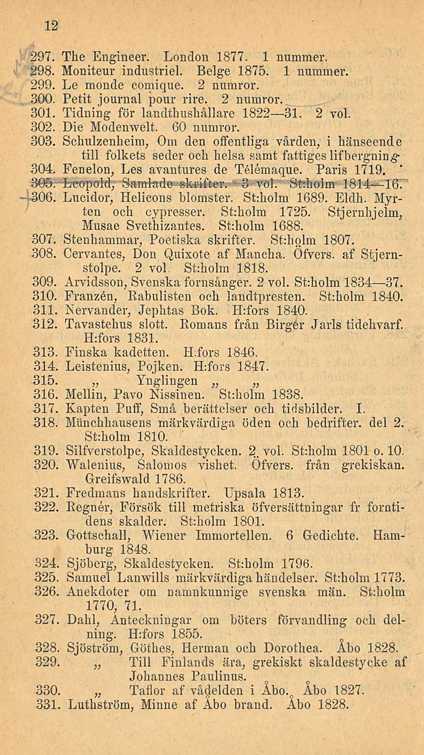 12 297. The Engineer. London 1877. 1 nummer. 298. Moniteur industriel. Beige 1875. 1 nummer. 299. Le monde comique. 2 numror. 300. Petit Journal pour rire. 2 numror. 301.