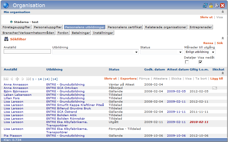 3.3.2.6 Skicka inloggningsuppgifter via e-post Om någon har tappat bort sina inloggningsuppgifter går det att skicka nytt e- postmeddelande. 1. Markera raderna för den/de personer du vill avisera. 2.