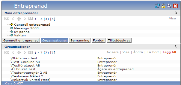 49 (51) Sida Klicka på Visa översikt för att se vilka organisationer som finns med i aktuell Entreprenad. 8.