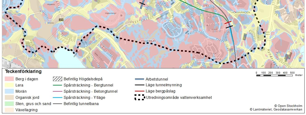 Figur 5. Utredningsområde för grundvattenpåverkan. Geologisk karta.