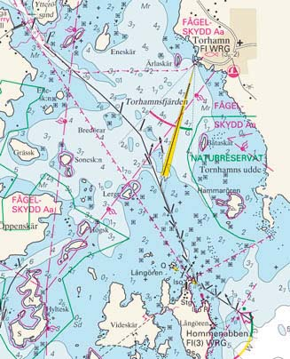 5 Nr 7 Sweden. Southern Baltic. Eastern approach to Karlskrona. Långören N. Torhamn. Least depth. Buoyage changed. Light sector changed. New authorized draught.