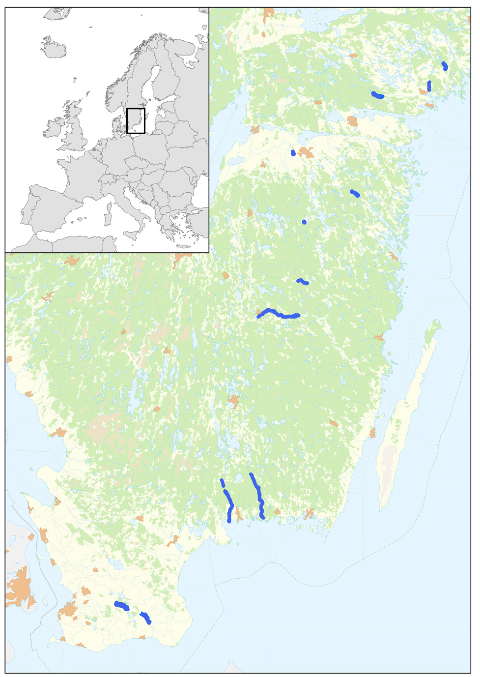 Vedån Vretaån Svärtaån Kapellån Storån Kisaån Brusaån Emån Bräkneån Mörrumsån Klingaälvsån Fyleån Projektet Målarmusslans återkomst innefattar 12 projektområden, relativt