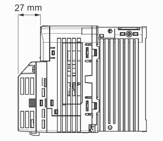 Mått IP 20 typ 0,1 till 4 kw Bild 1 Bild 2 W1 2 hål M4 t1 W1 4 hål M4 W H1 H2 H D D1 W H2 H1 H D D1 t1 Spänningsklass 1-fas, 200 V 3-fas, 200 V 3-fas 400 V Max.
