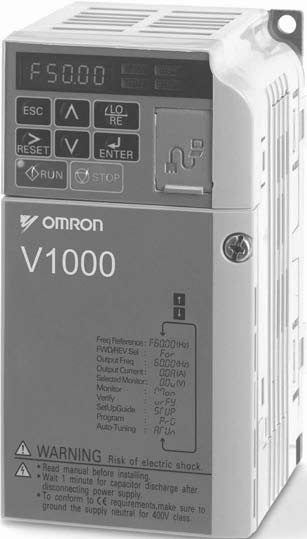 VZ V1000 Mer prestanda och kvalitet på mindre utrymme Strömvektorstyrning Högt startmoment (200 %/0,5 Hz) 1:100 område för varvtalsstyrning Dubbel klassning ND 120 %/1min och HD 150 %/1 min