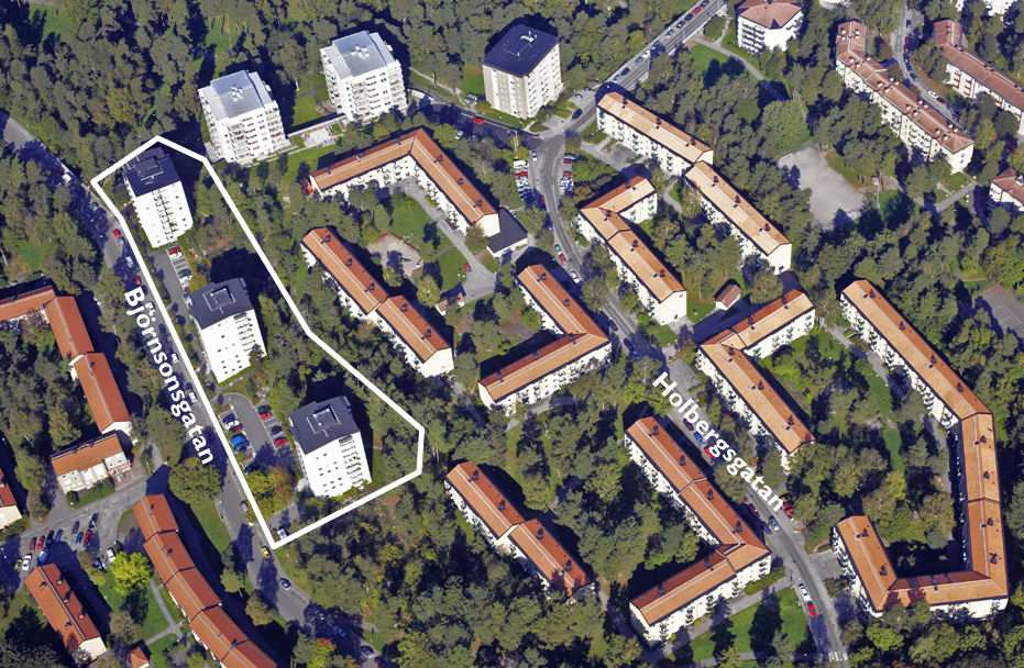 SID 4 (9) med lamellhus, radhus, punkthus och stjärnhus. Flertalet av hus har uppförts som 3-4 vånings lamellhus som bildar halvt slutna gårdar.