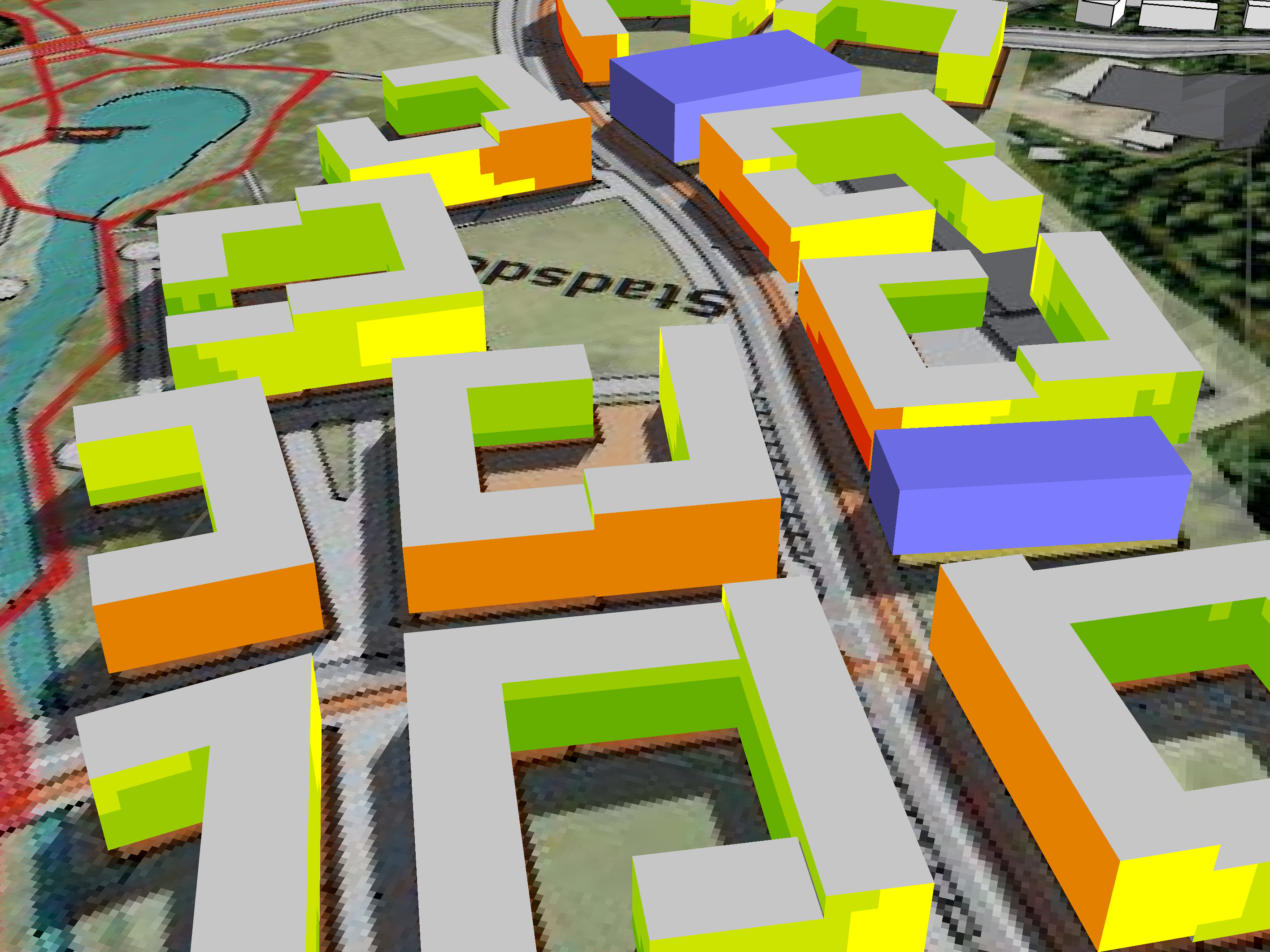 Ekvivalenta ljudnivåer vid fasad vid ny bostadsbebyggelse - frifältsvärden - Framtida situation år 2030 - stadsdelscentrum sett från nordväst BILAGA 7 Teckenförklaring Nya bostäder Befintlig