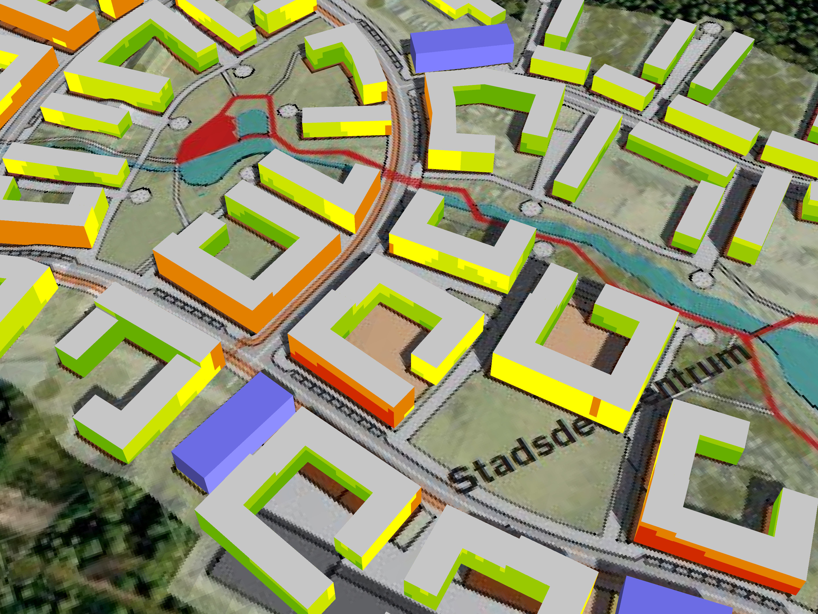 BILAGA 8 Ekvivalenta ljudnivåer vid fasad vid ny bostadsbebyggelse - frifältsvärden - Framtida situation år 2030 - stadsdelscentrum sett från väster Teckenförklaring Nya bostäder Befintlig bebyggelse