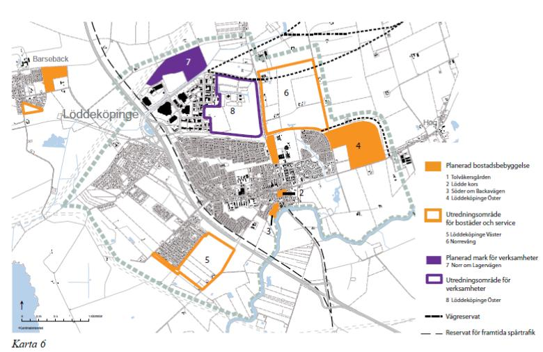 5.2.5 Lämpligt exploateringsområde Enligt kommuns översiktsplan, som kommer att antas år 2010, finns det fyra stycken huvudområden som är aktuella för bostadsbebyggelse, vilket man kan se i figuren
