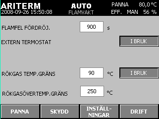 2.2.11 FLAMVAKT Flamkontroll baserar sig på mätning av temperatur i rökgaser med kapillärtermostat. På underhåll har flamkontrolldata förbigåtts.